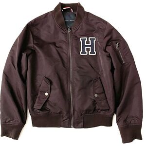 Y2K Tommy Hilfiger Maroon Satin Varsity Letter Bomber Jacket Size Small